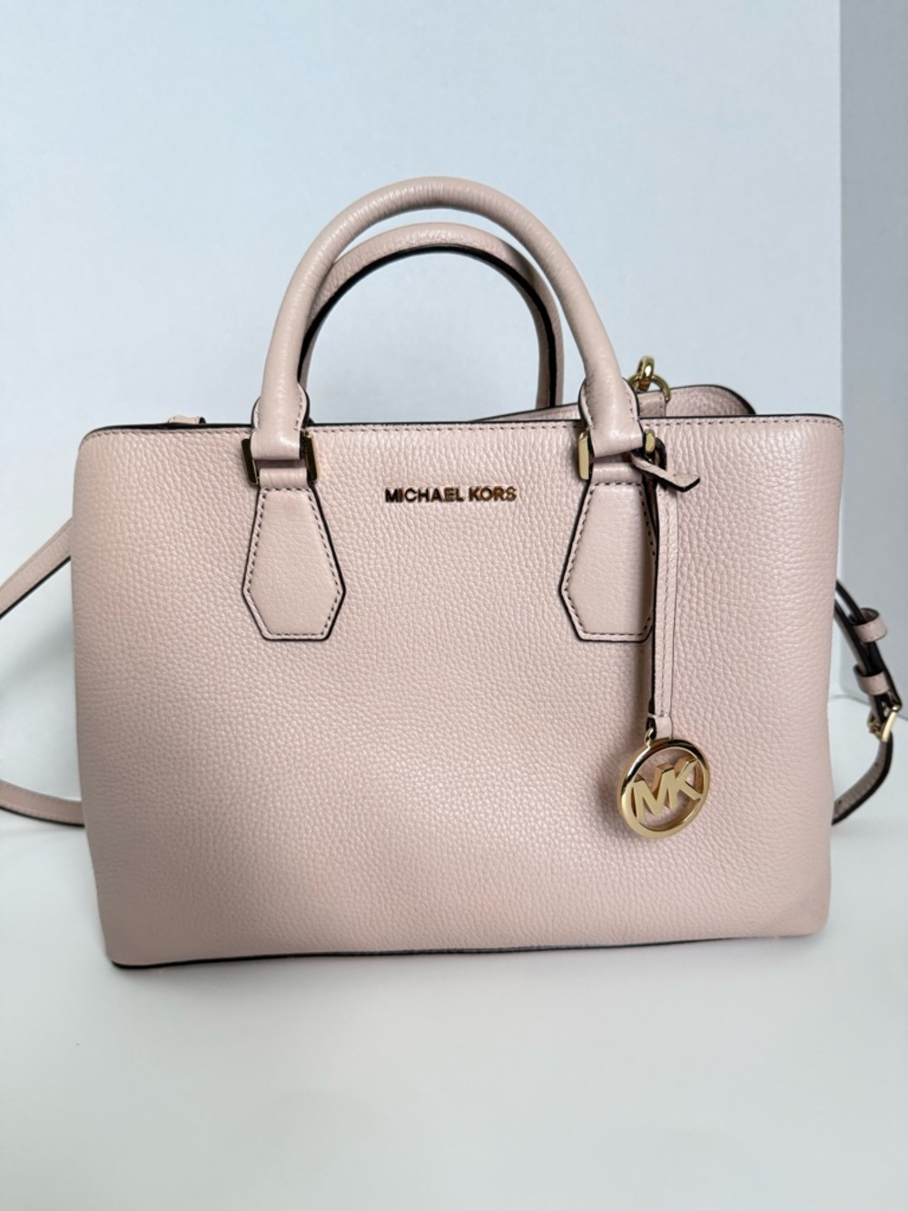 Michael Kors Blush Pink Pebbled Leather Satchel with Gold Hardware